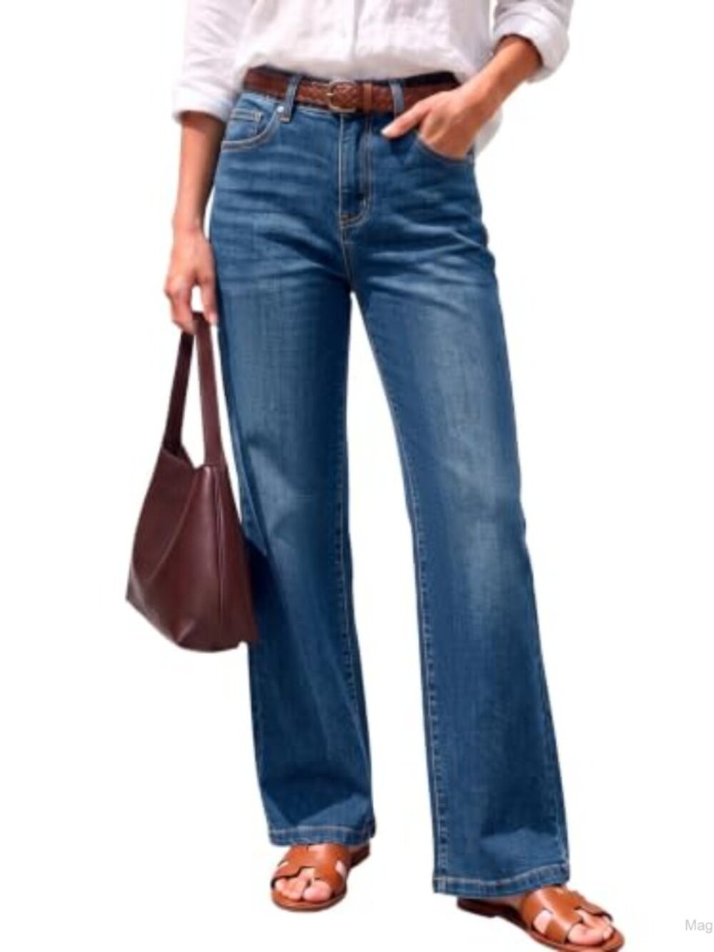Women's High Waisted Wide Straight Leg Jeans Cotton Blend Stretchable